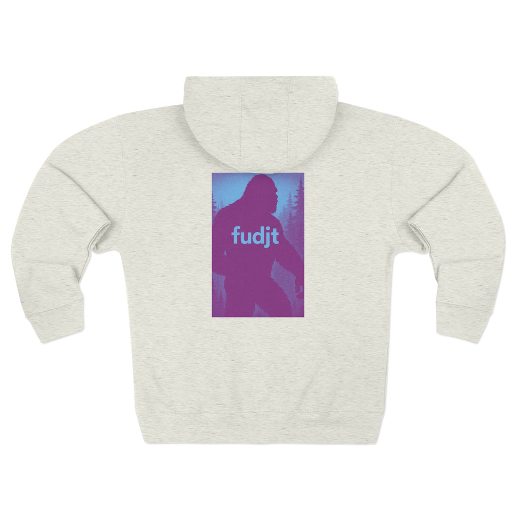 Zip Hoodie with Bigfoot Rising Backside + Light Blue fudjt on Front | 8 Colors