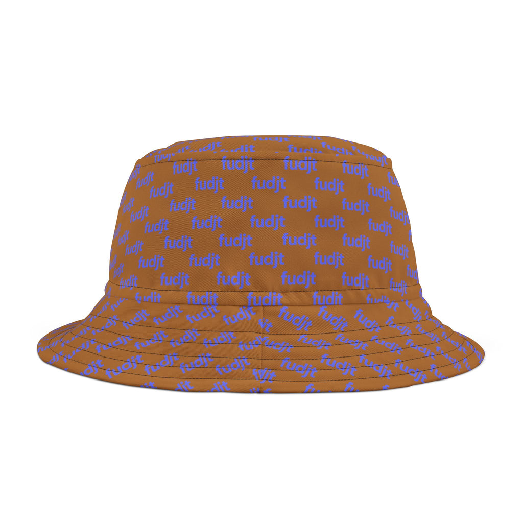 Trendy Light Blue fudjt All Over on Brown Bucket Hat