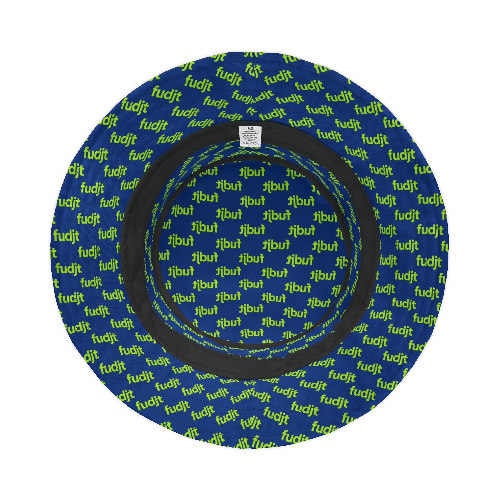 Trendy Lime Green fudjt All Over on Dark Blue Bucket Hat