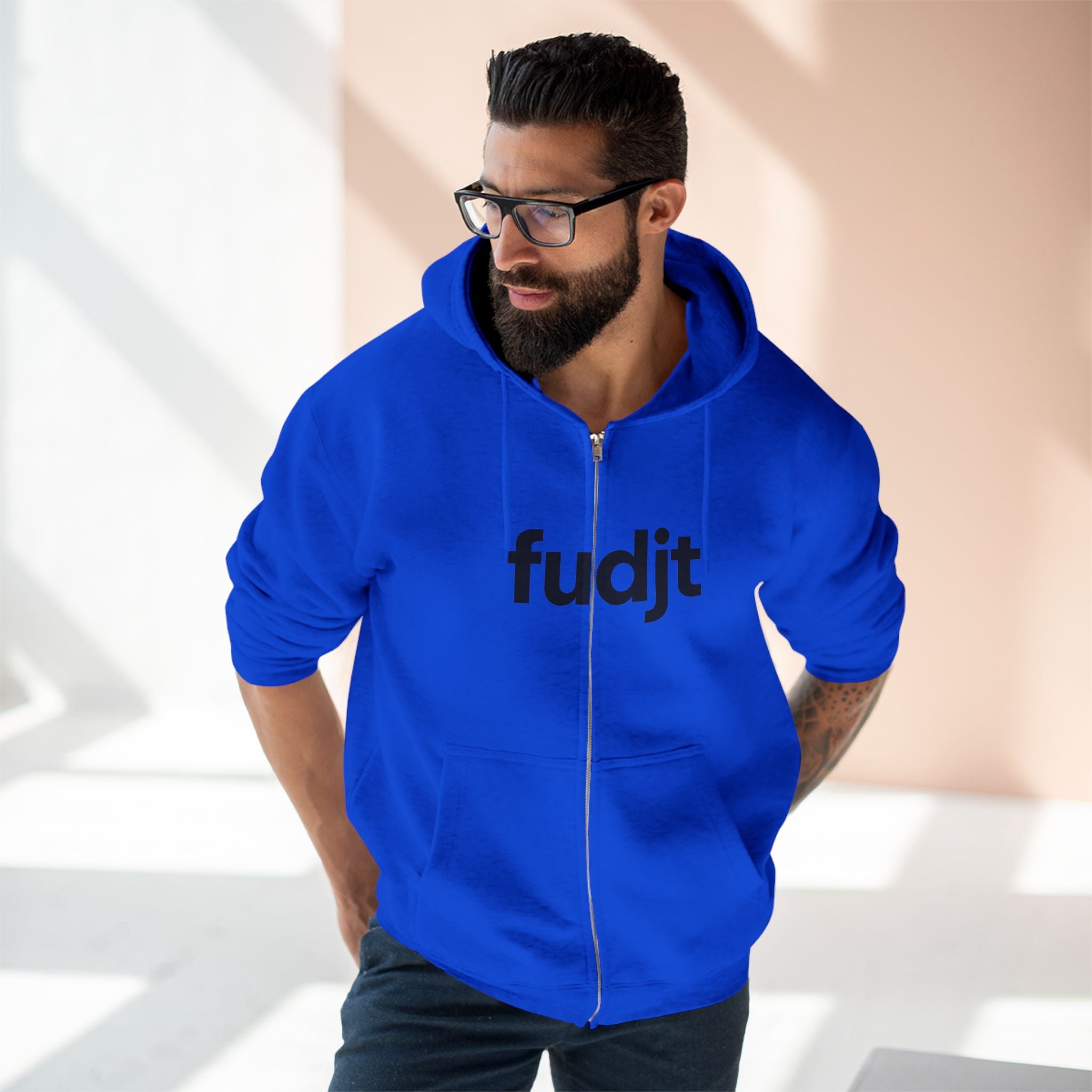 Zip Hoodie with Black fudjt Design | Cozy Everyday Comfort | 6 Colors