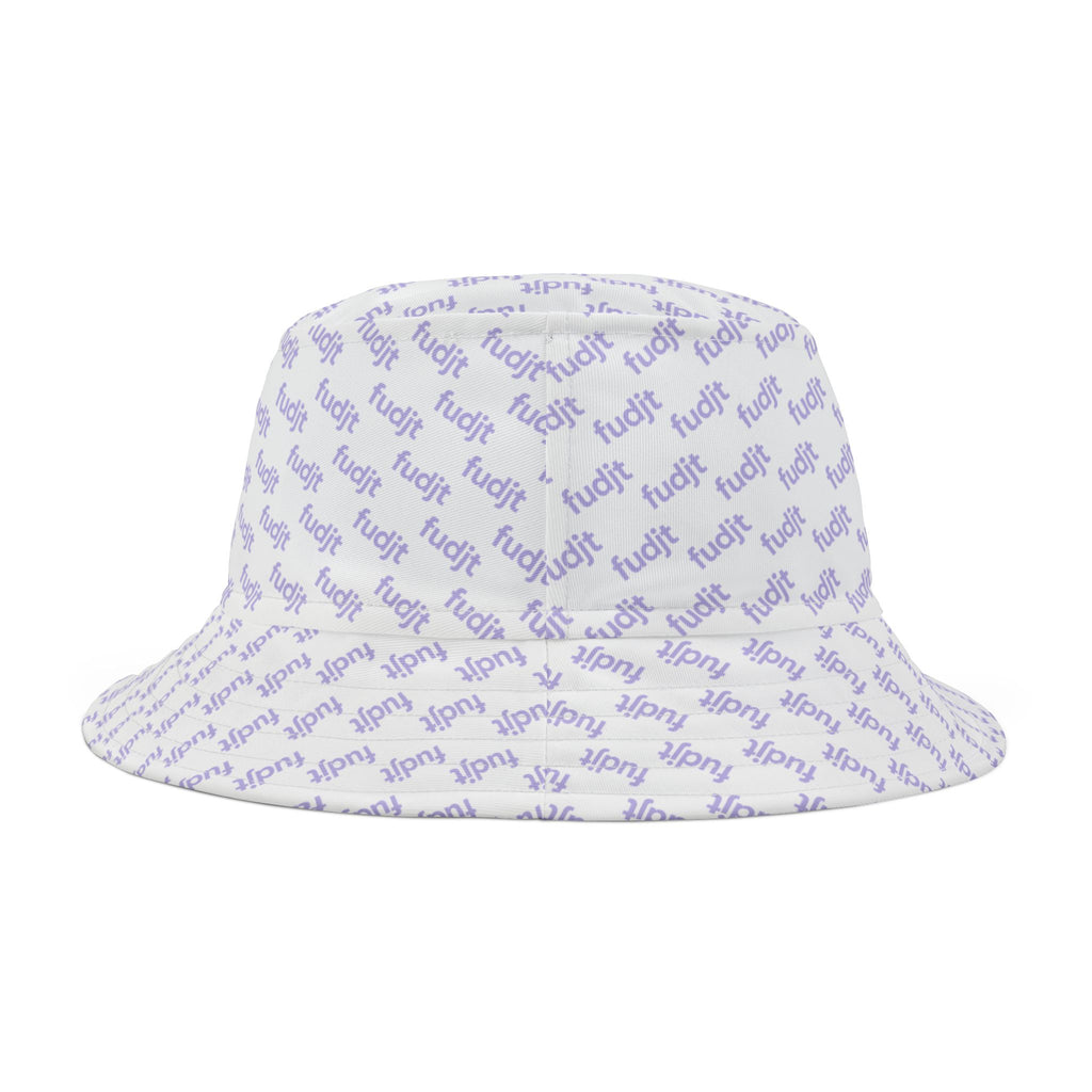 Trendy Lavender "fudjt" All Over on White Bucket Hat