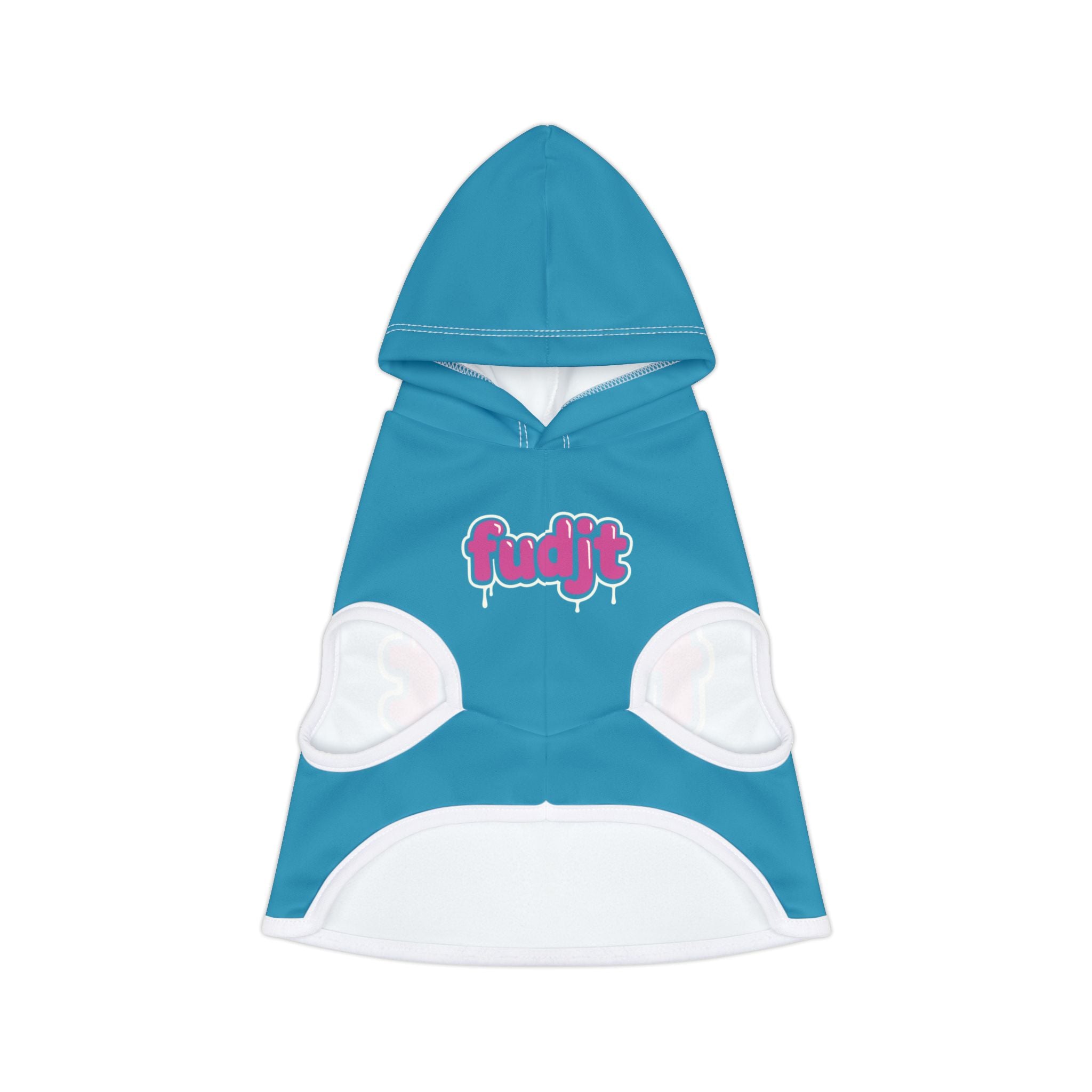 Turquoise fudjt Pet Hoodie with Pink Drip Design
