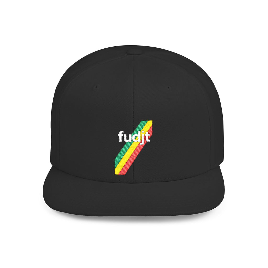 fudjt Flat Bill Snapback Hat | Rasta45 Stripe Embroidery | 5 Solid Colors