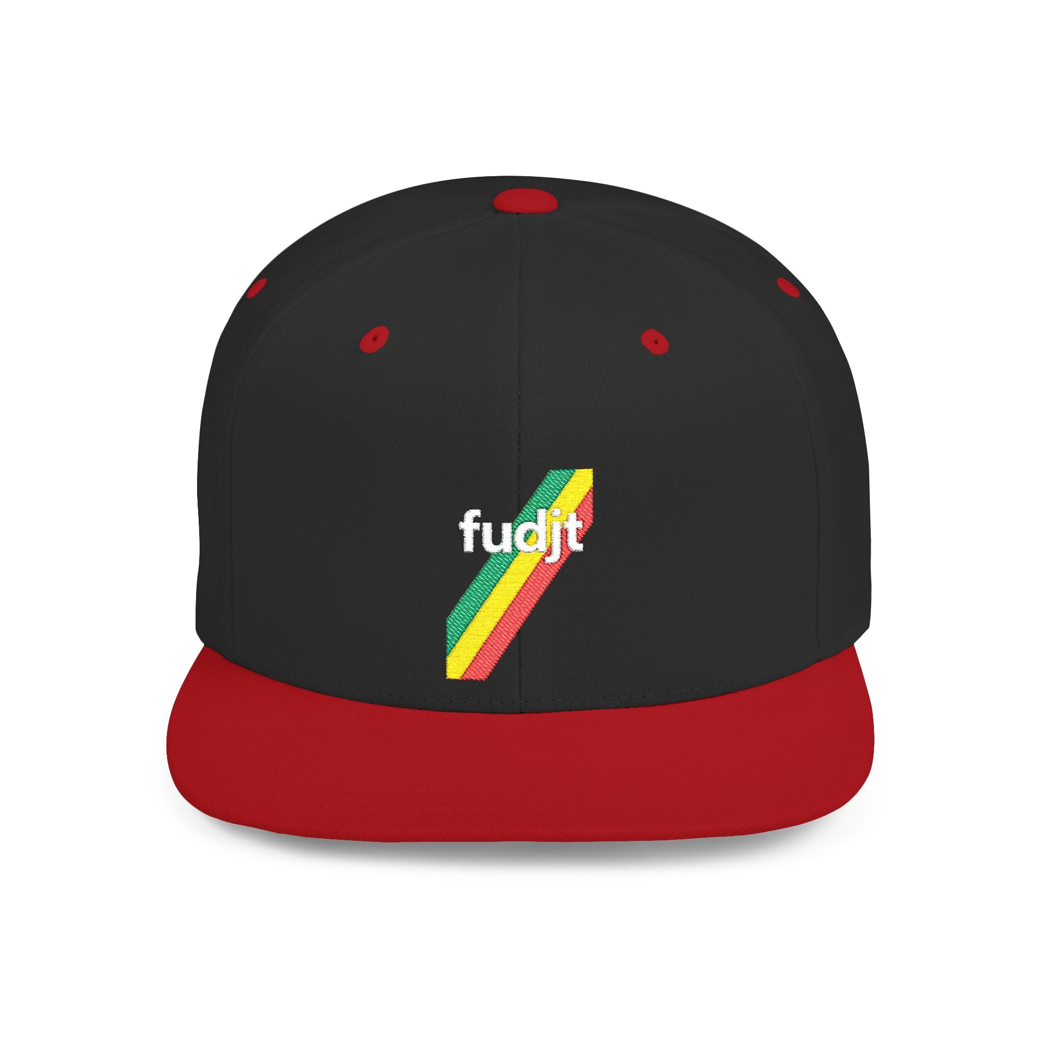 fudjt Flat Bill Snapback Hat | Rasta45 Stripe Embroidery | 2 Two-tone Colors