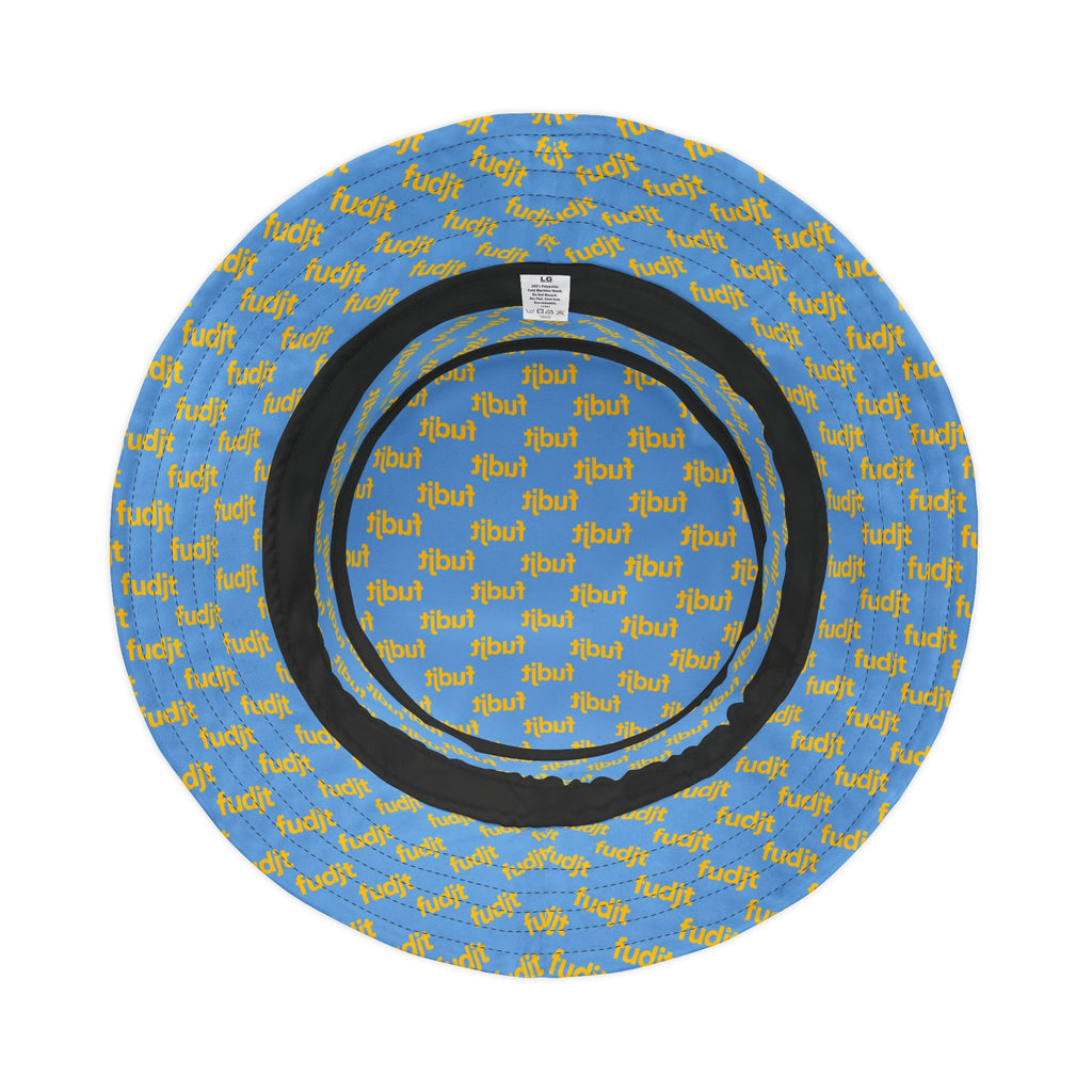 Trendy Yellow fudjt All Over on Light Blue Bucket Hat