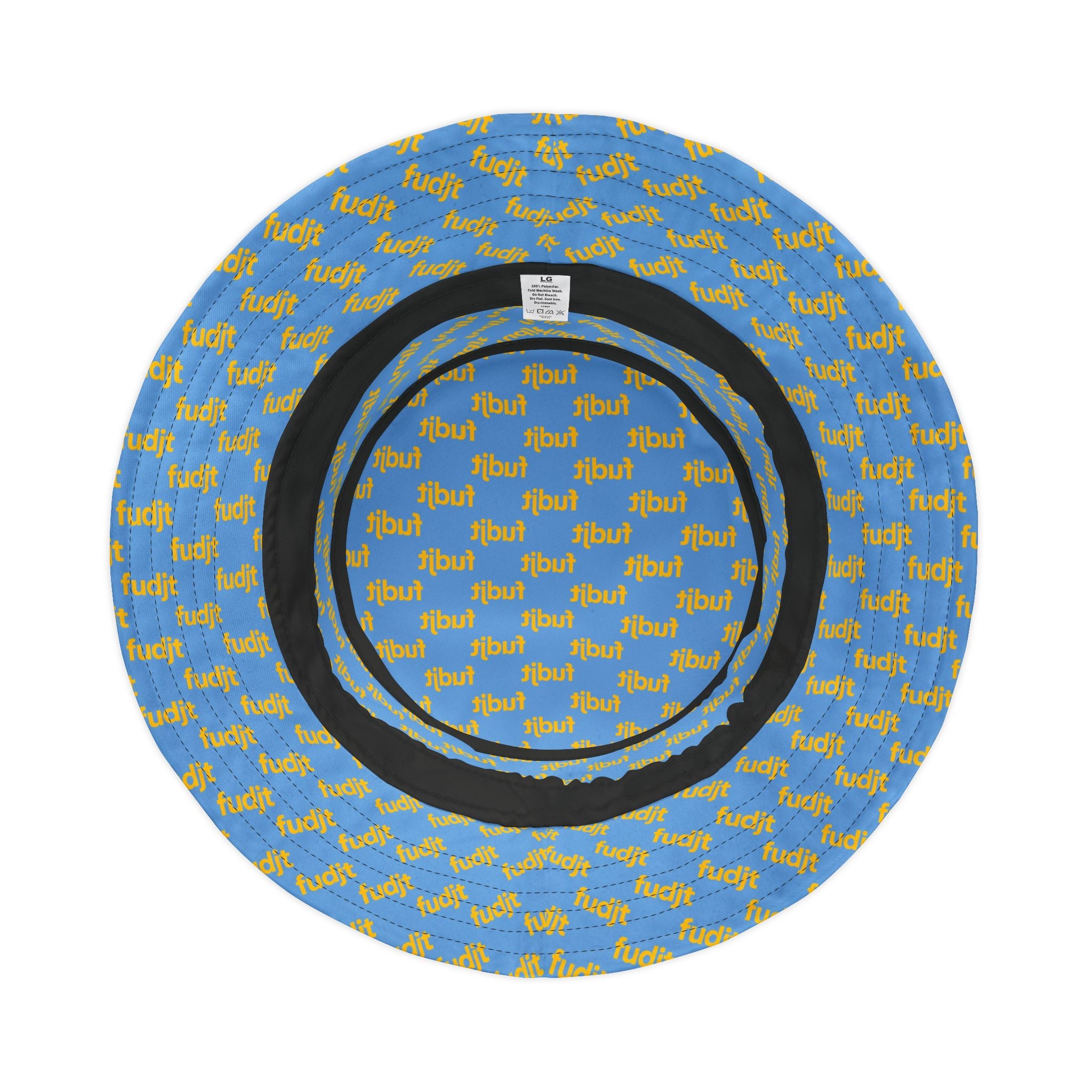 Trendy Yellow fudjt All Over on Light Blue Bucket Hat