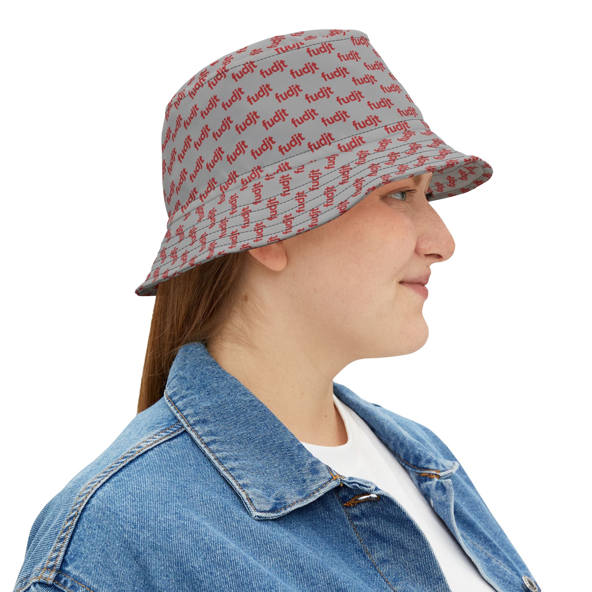 Trendy Red fudjt All Over on Light Gray Bucket Hat