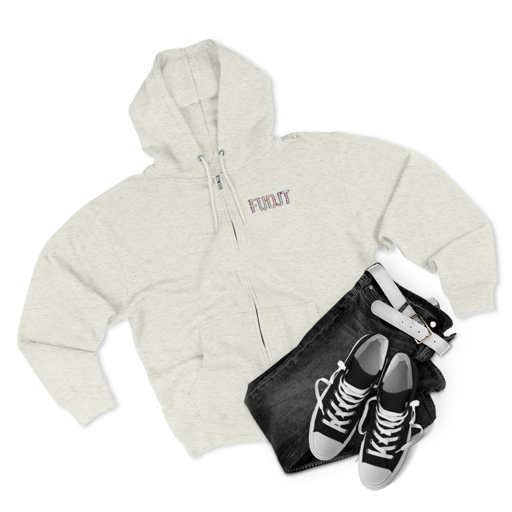 FUDJT Glitch Zip Hoodie | Front Left & Stack Back | 7 Colors