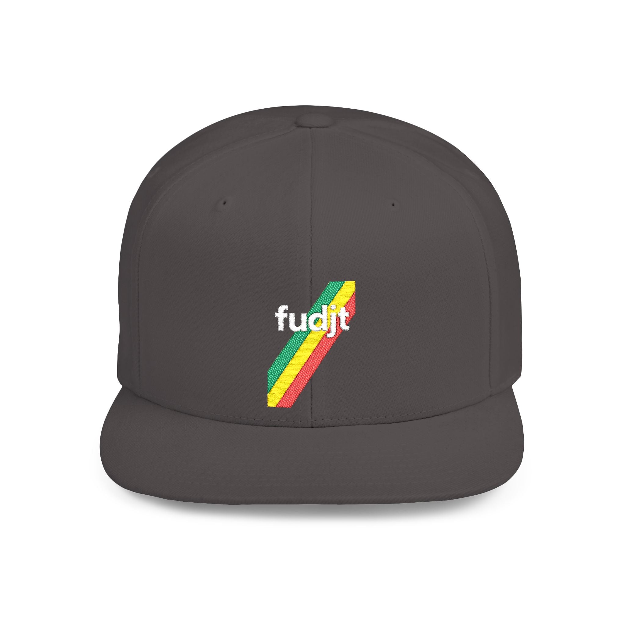 fudjt Flat Bill Snapback Hat | Rasta45 Stripe Embroidery | 5 Solid Colors