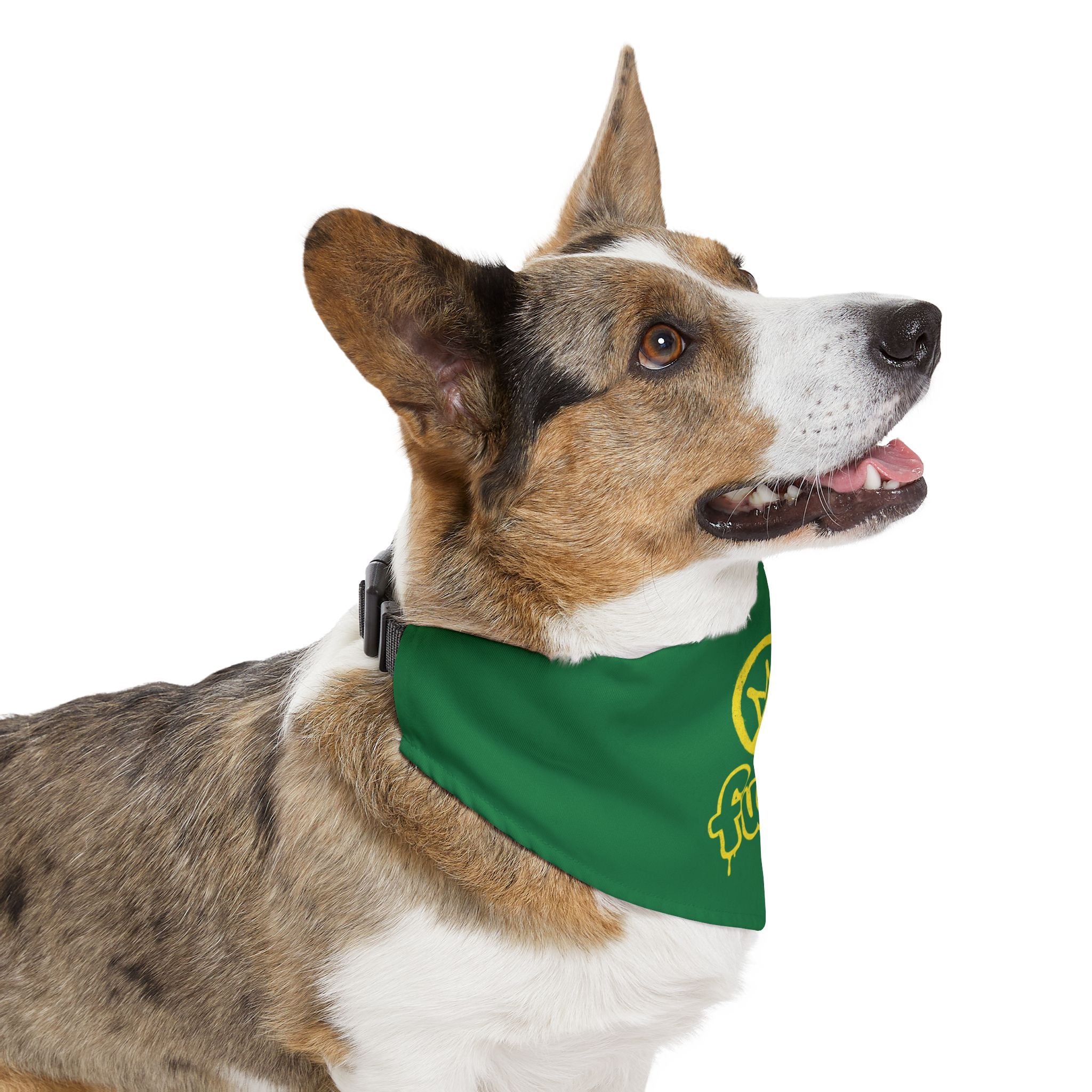 Dark Green Golden fudjt No Kings Bandana Collar for Dogs, Cats & More | 4 Sizes
