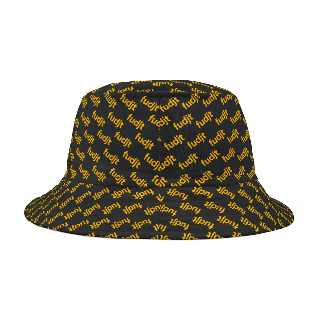 Trendy Yellow fudjt All Over on Black Bucket Hat