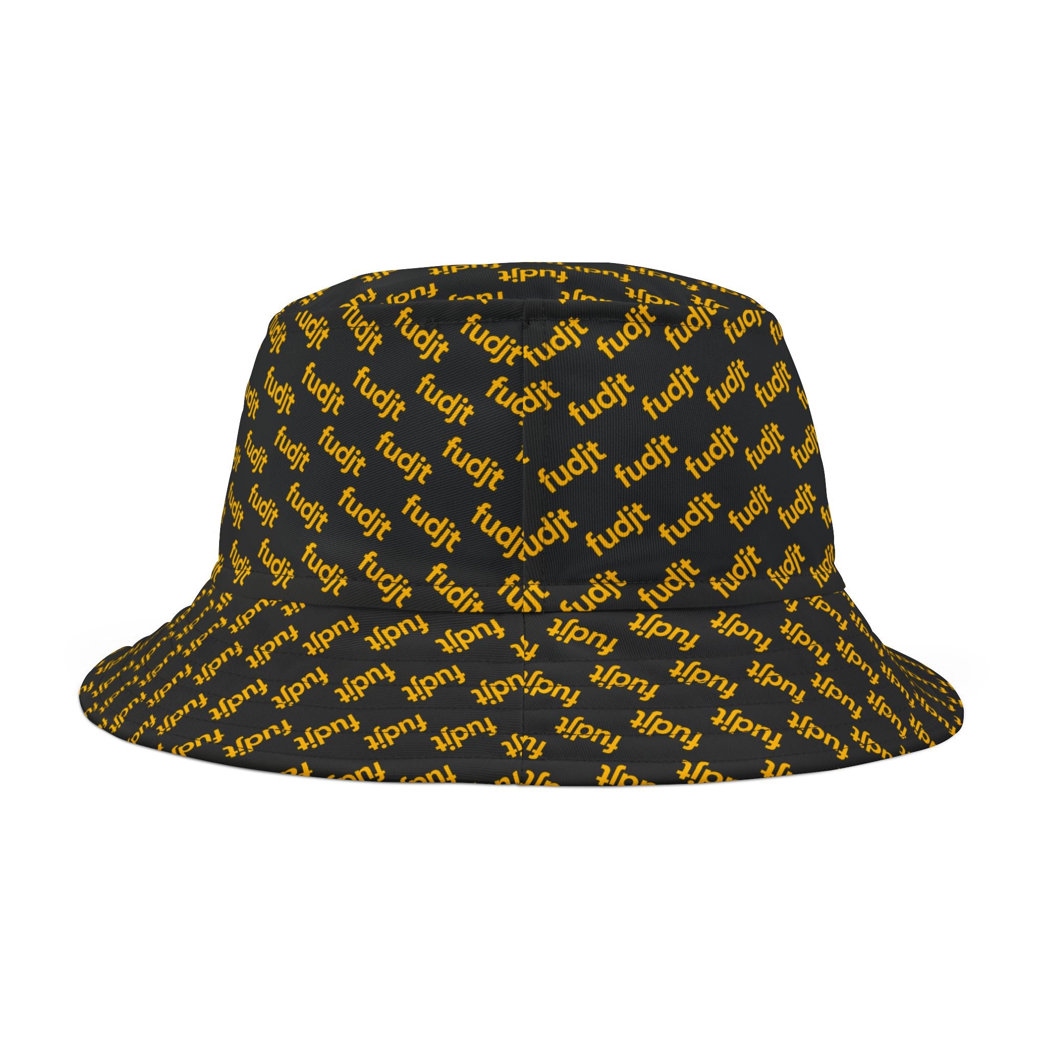 Trendy Yellow fudjt All Over on Black Bucket Hat