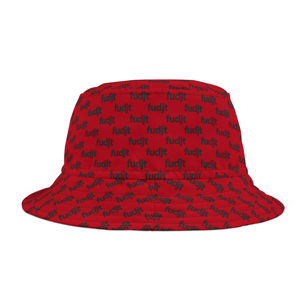 Trendy Black fudjt All Over Dark Red Bucket Hat