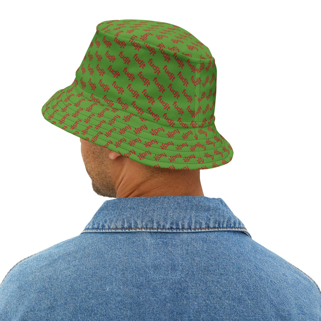 Trendy Red fudjt All Over on Green Bucket Hat