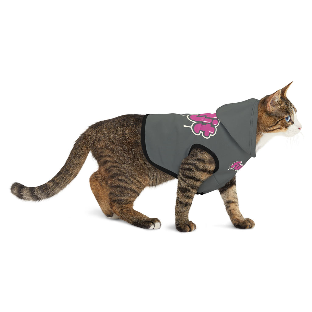 Dark Gray fudjt Pet Hoodie with Pink Drip Design