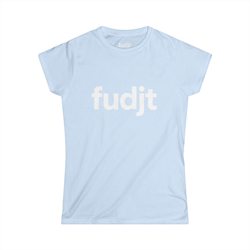 Women's White fudjt logo Comfy Stylie Tee | 12 Colors