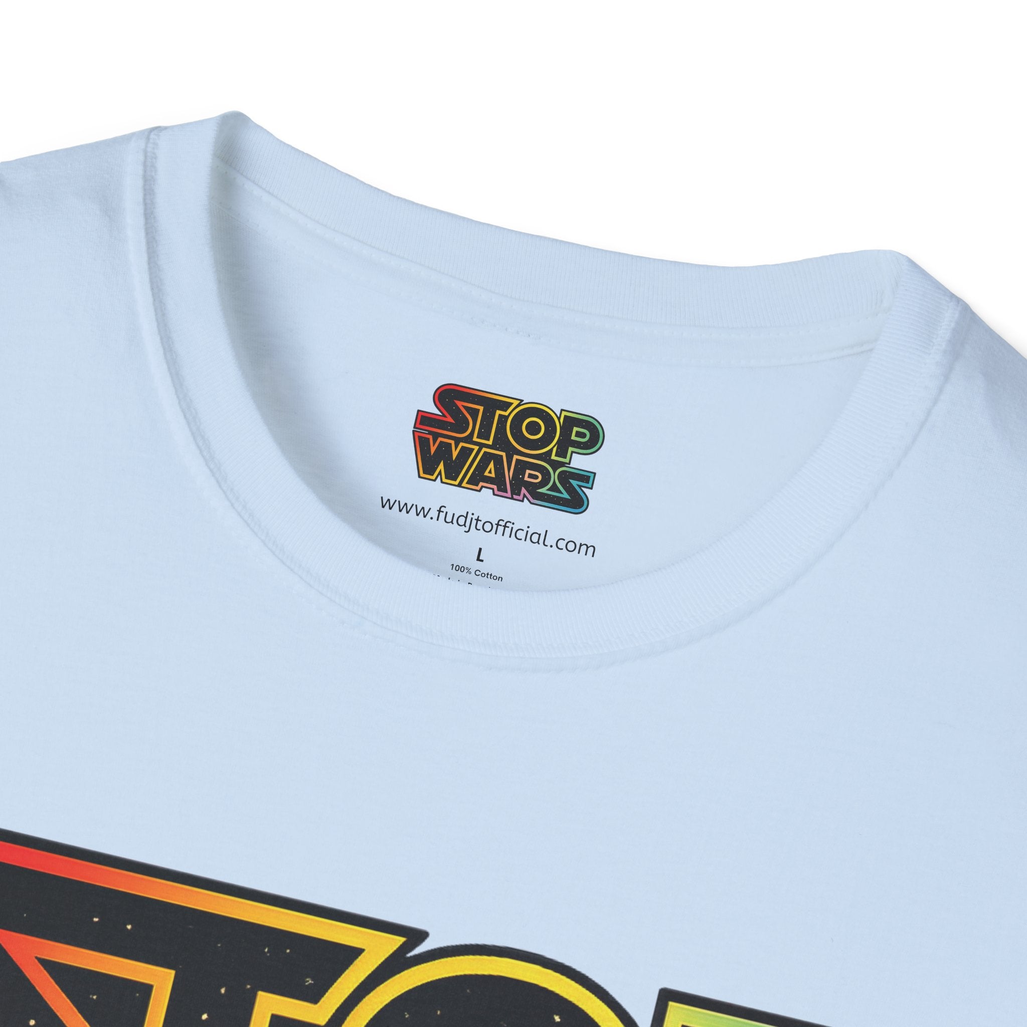 fudjt "STOP WARS" Retro Rainbow Anti-War Everyday Soft & Stylish Tee | Front & Back Graphic, Black fudjt | 7 Colors