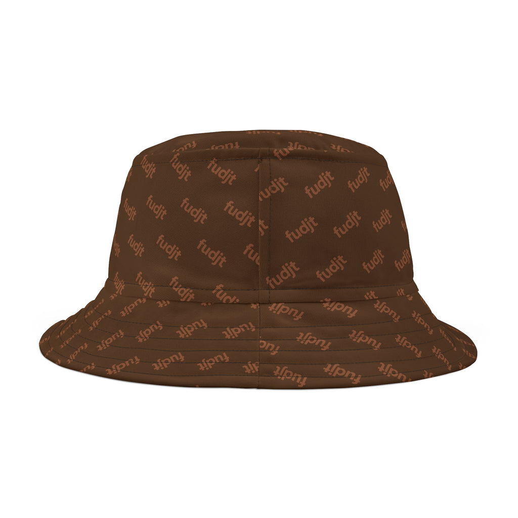 Trendy Brown fudjt All Over on Dark Brown Bucket Hat