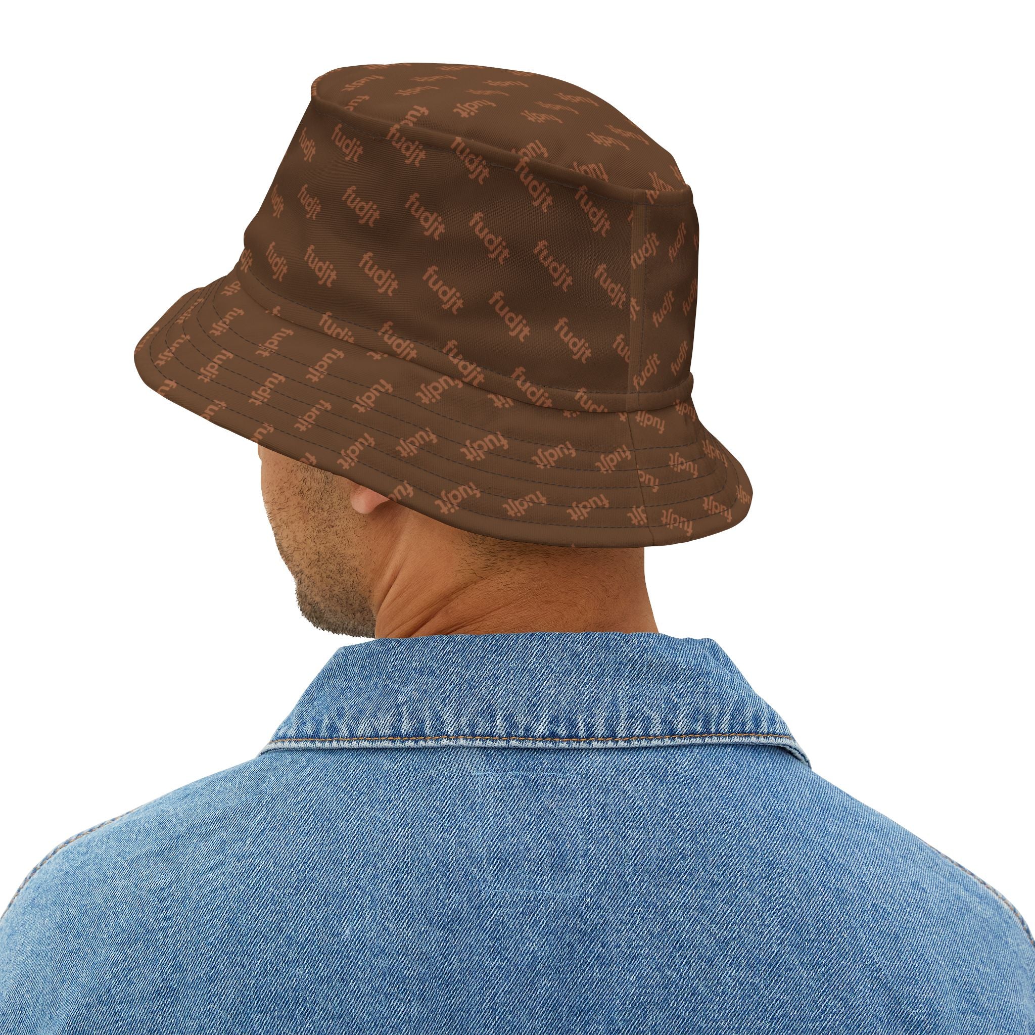 Trendy Brown fudjt All Over on Dark Brown Bucket Hat