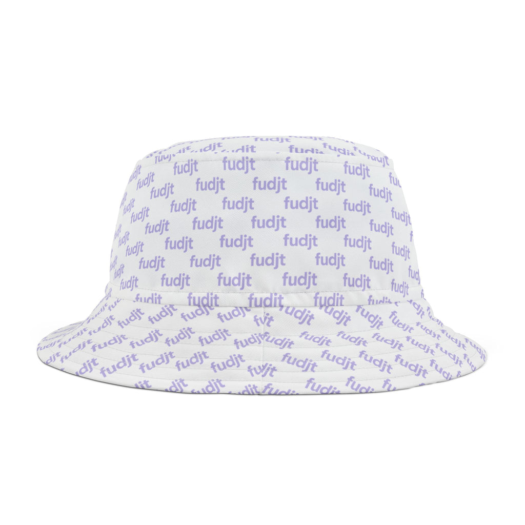 Trendy Lavender "fudjt" All Over on White Bucket Hat