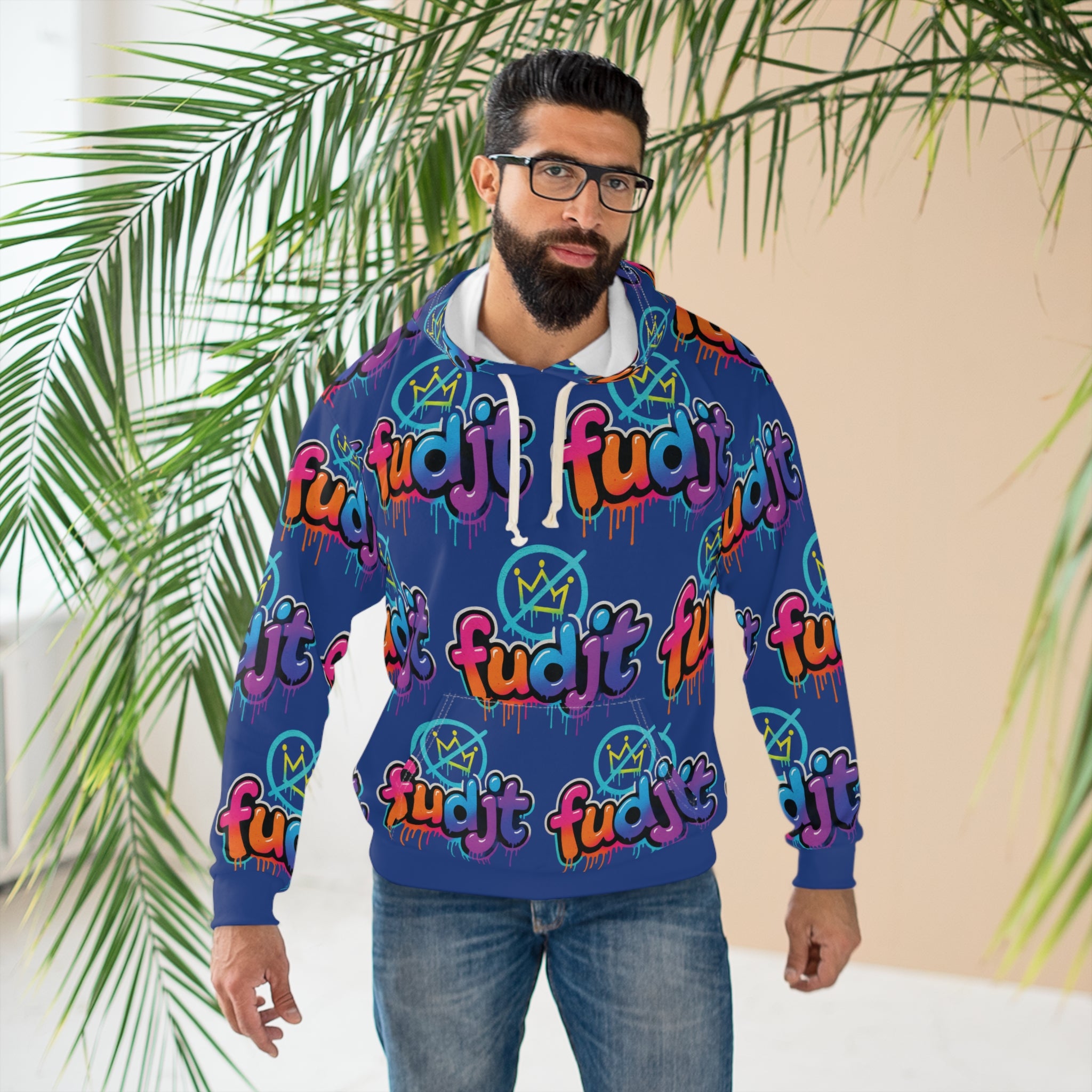 fudjt No Kings Clown Town Hoodie | All Over Dark Blue 10