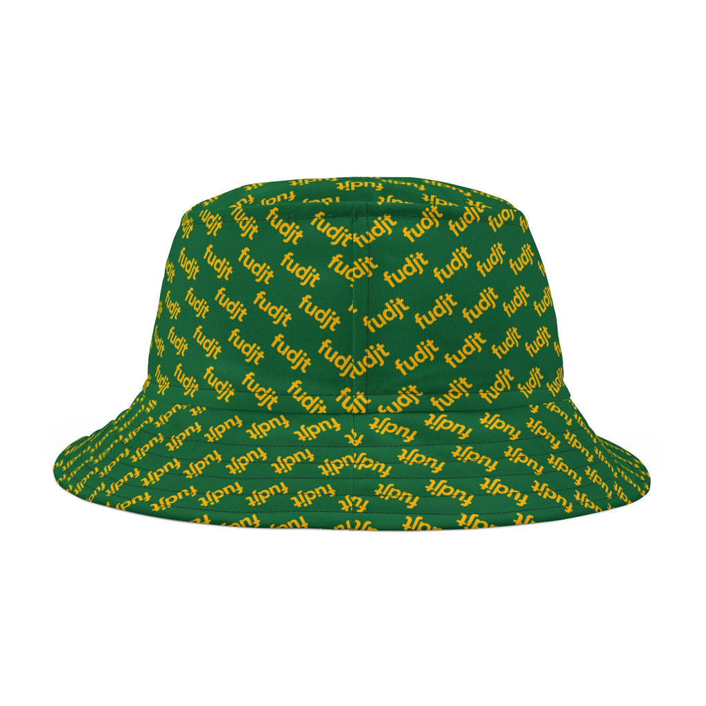 Trendy Yellow fudjt All Over on Dark Green Bucket Hat