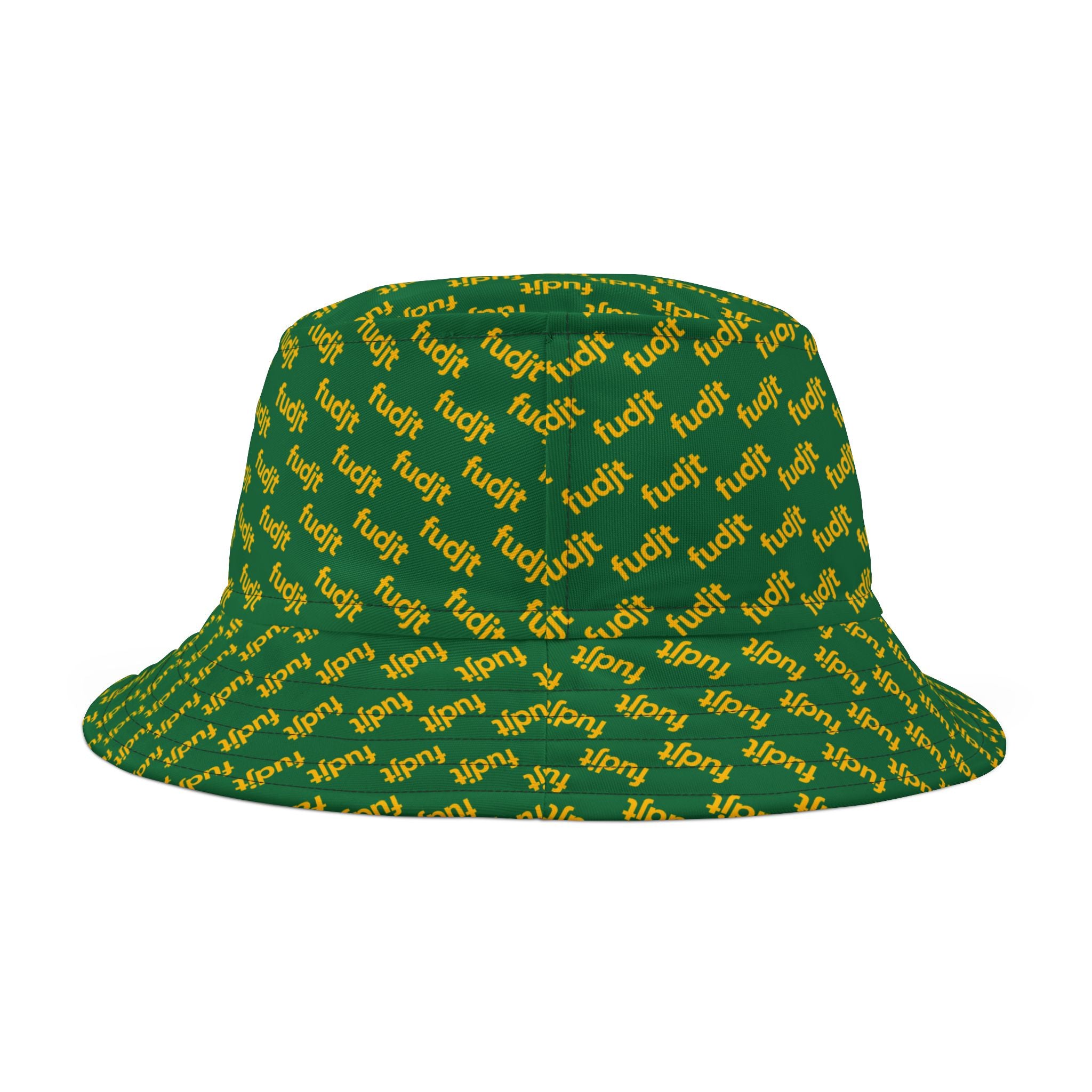 Trendy Yellow fudjt All Over on Dark Green Bucket Hat