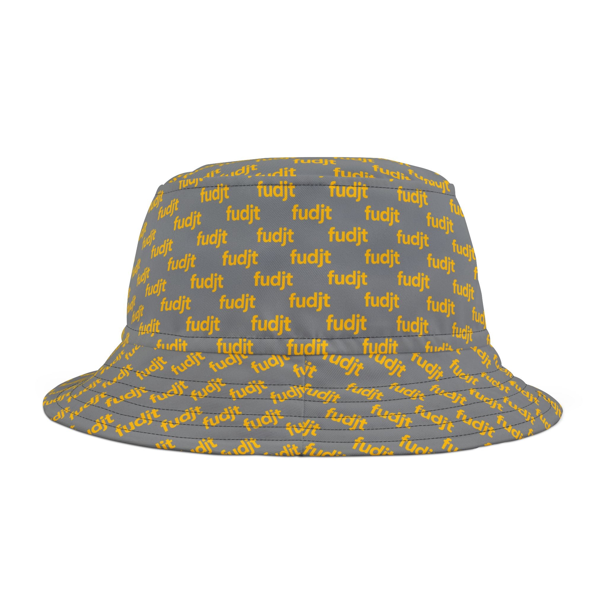 Trendy Yellow fudjt All Over on Gray Bucket Hat