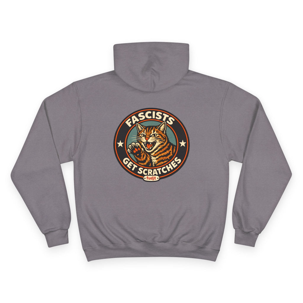 Fascists Get Scratches / No Tyrants Champion Cat Hoodie | Front & Back Graphics | 7 Colors