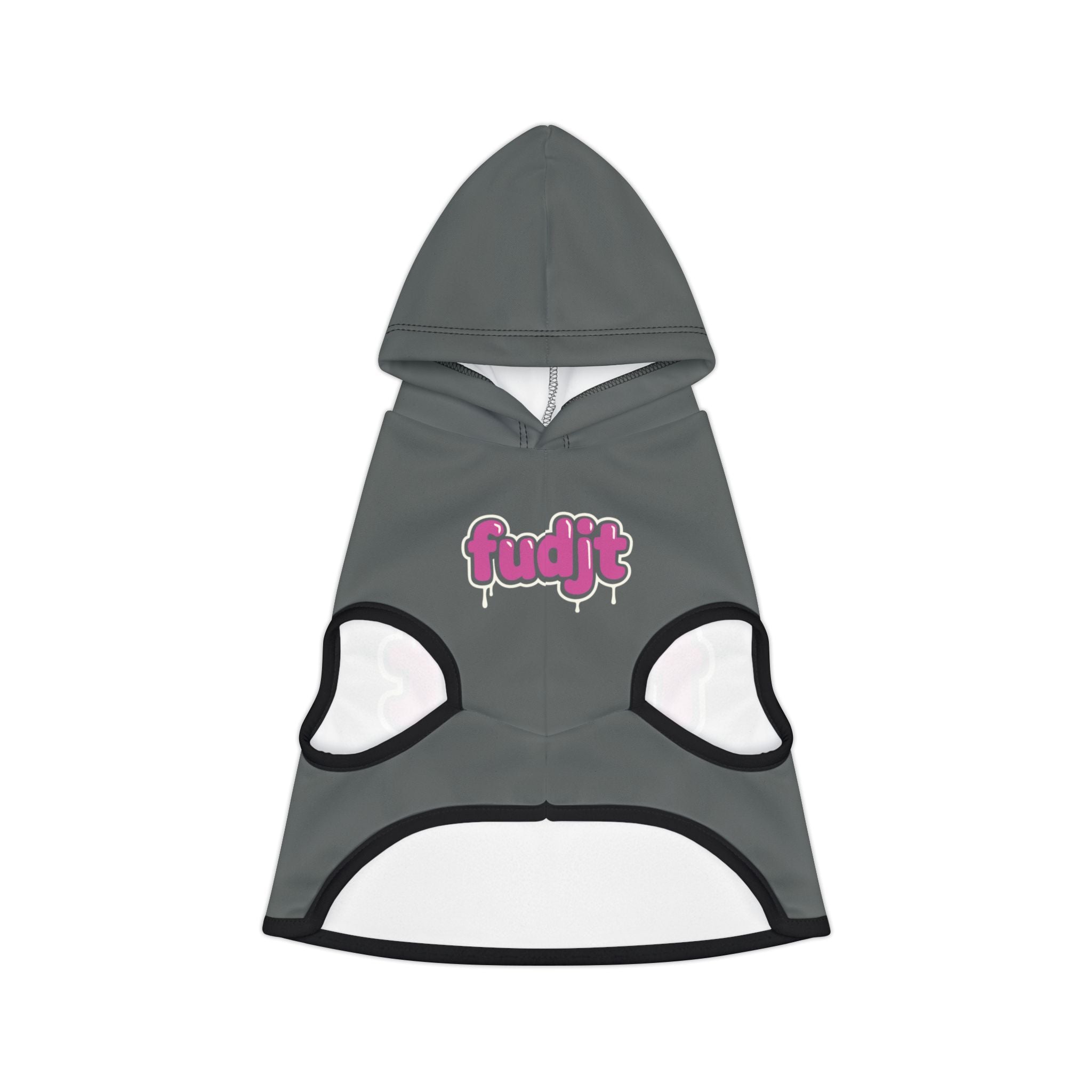 Dark Gray fudjt Pet Hoodie with Pink Drip Design