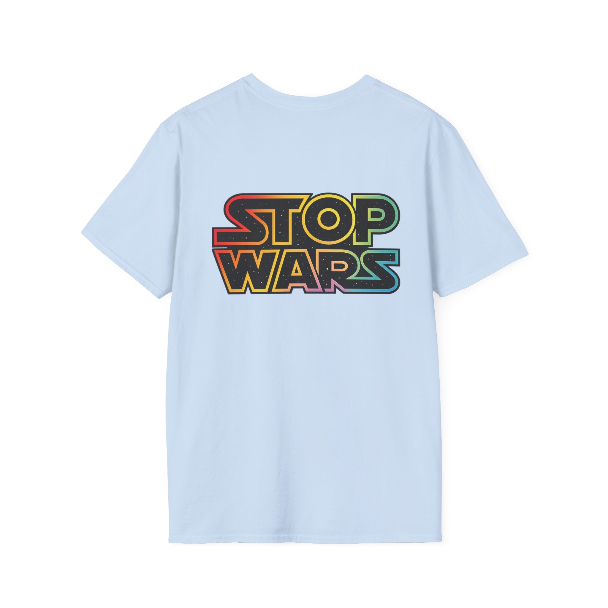 fudjt "STOP WARS" Retro Rainbow Anti-War Everyday Soft & Stylish Tee | Front & Back Graphic, Black fudjt | 7 Colors