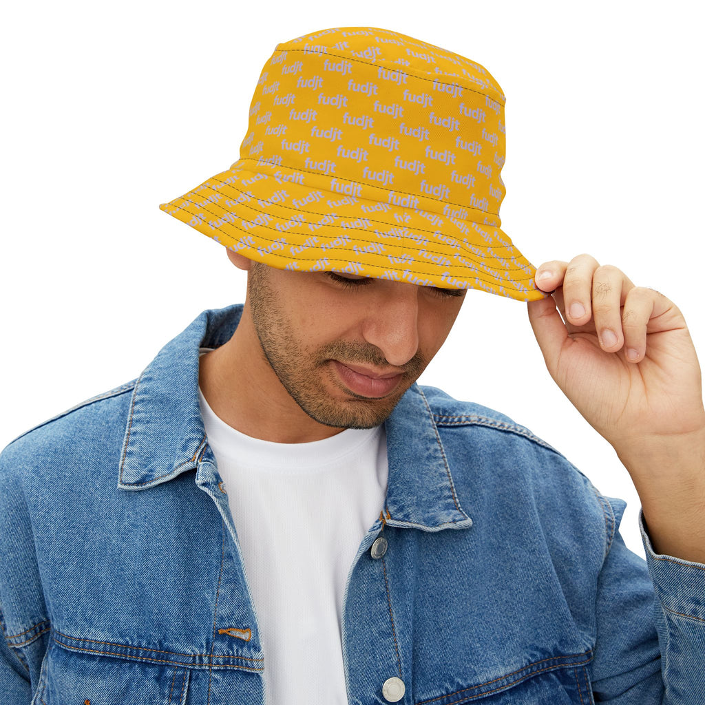 Trendy Lavender fudjt All Over on Yellow Bucket Hat