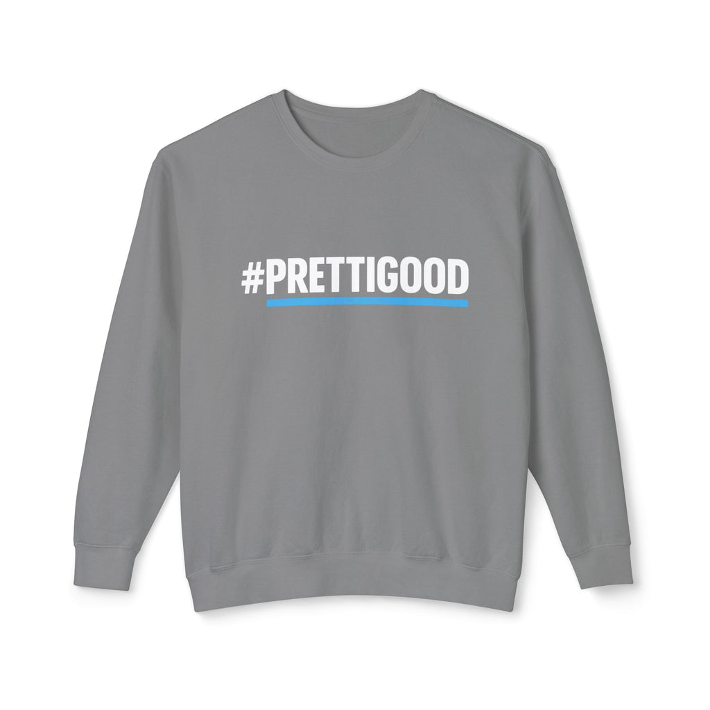 #PrettiGood Crewneck Sweatshirt — Blue Star Graphic Backside, Premium Casual Pullover | 7 Colors