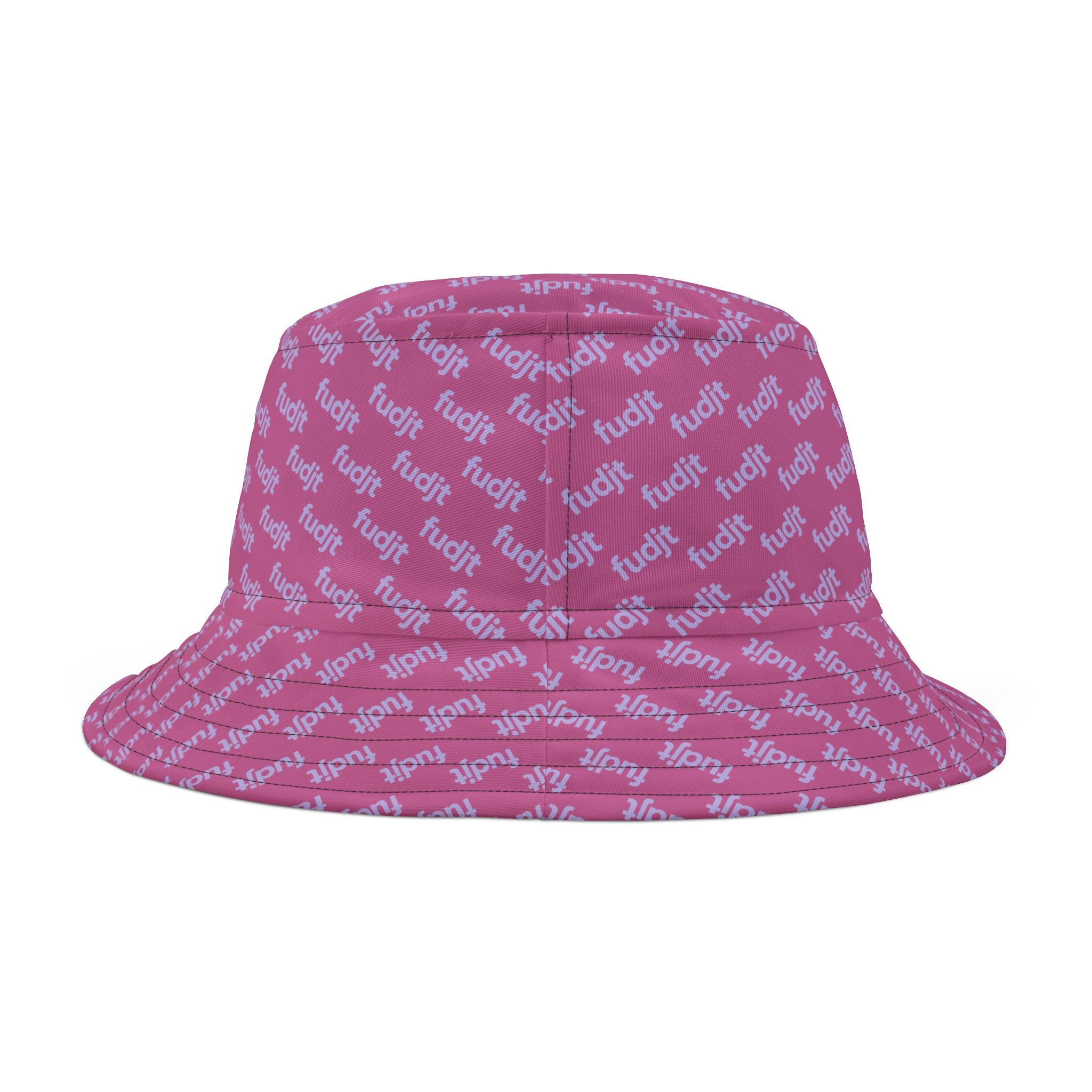 Trendy Lavender fudjt All Over on Pink Bucket Hat