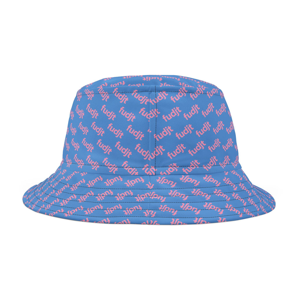 Trendy Pink fudjt All Over on Light Blue Bucket Hat