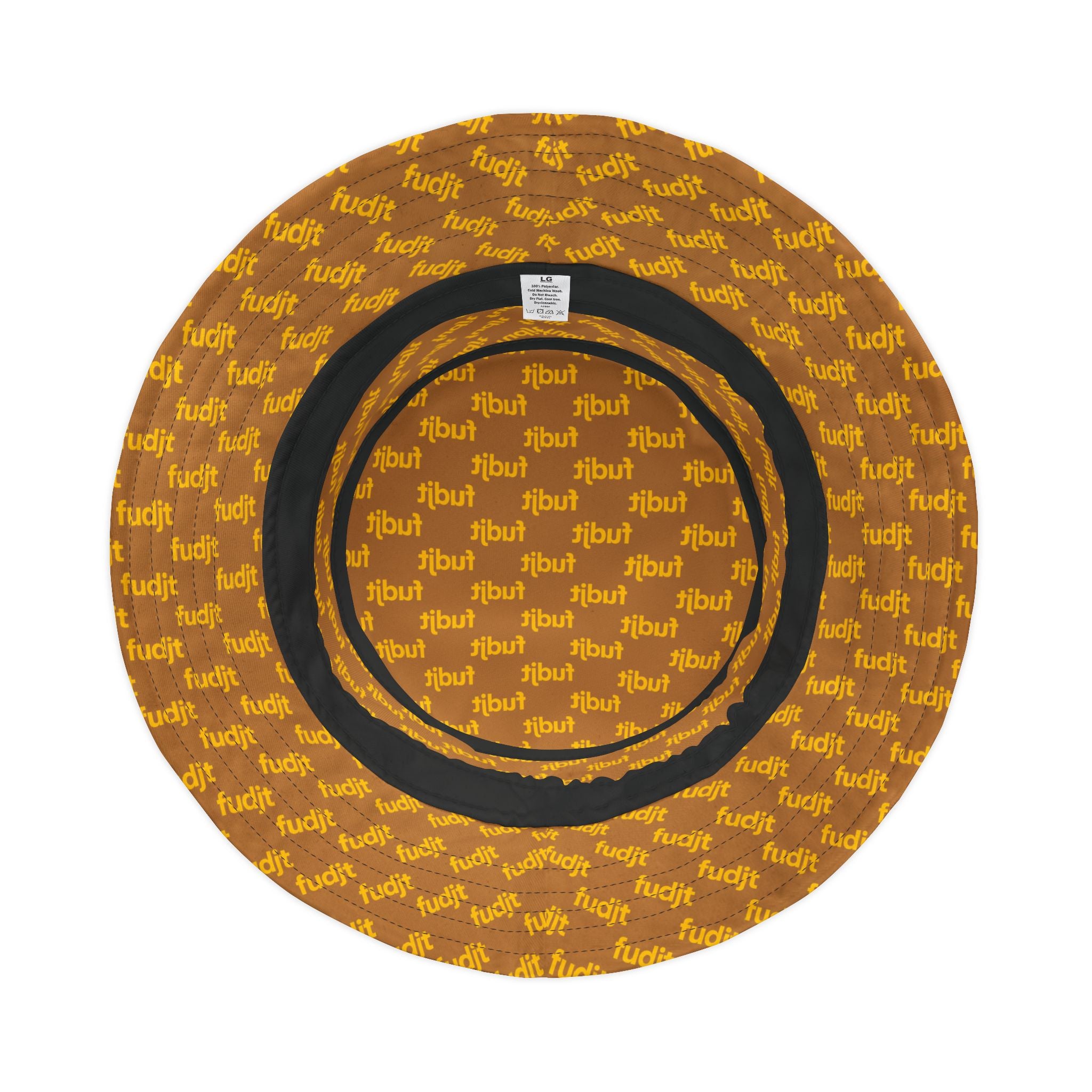 Trendy Yellow fudjt All Over on Light Brown Bucket Hat