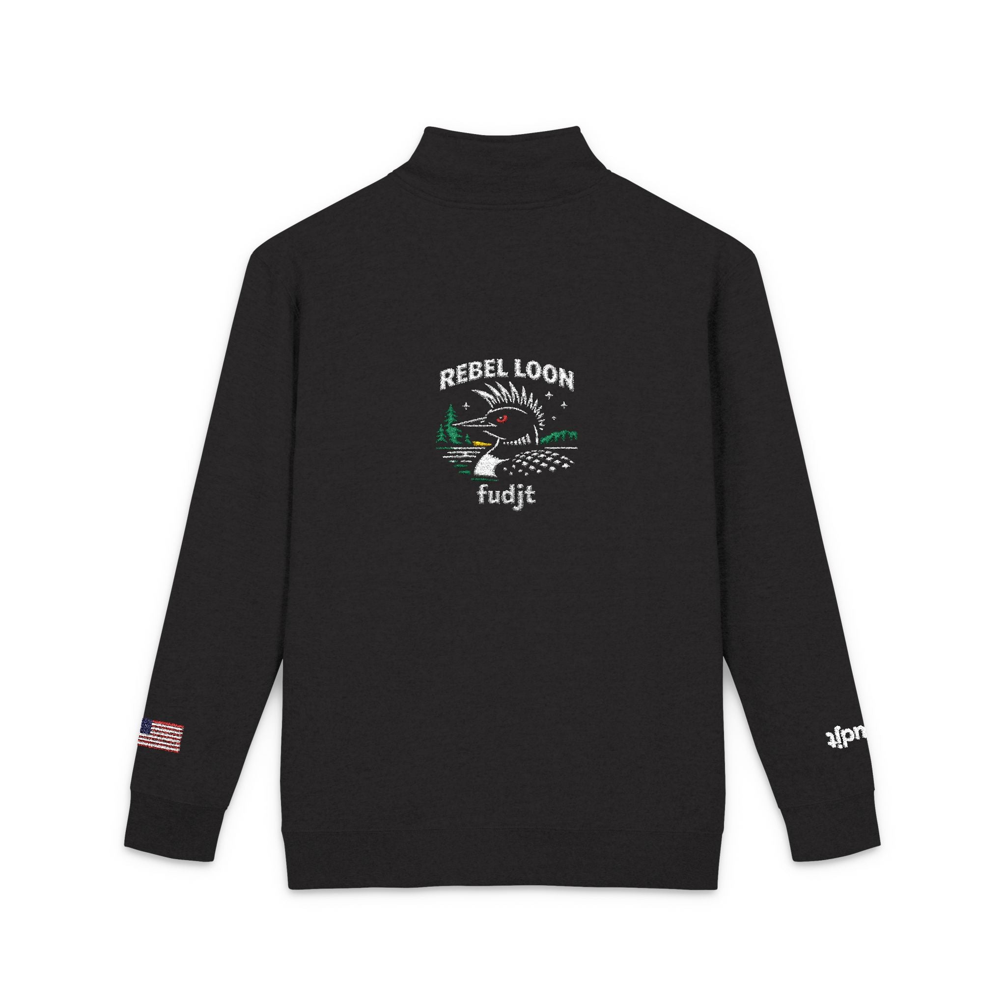 fudjt Rebel Loon Naturescape Embroidered Quarter-Zip Fleece Pullover | Black