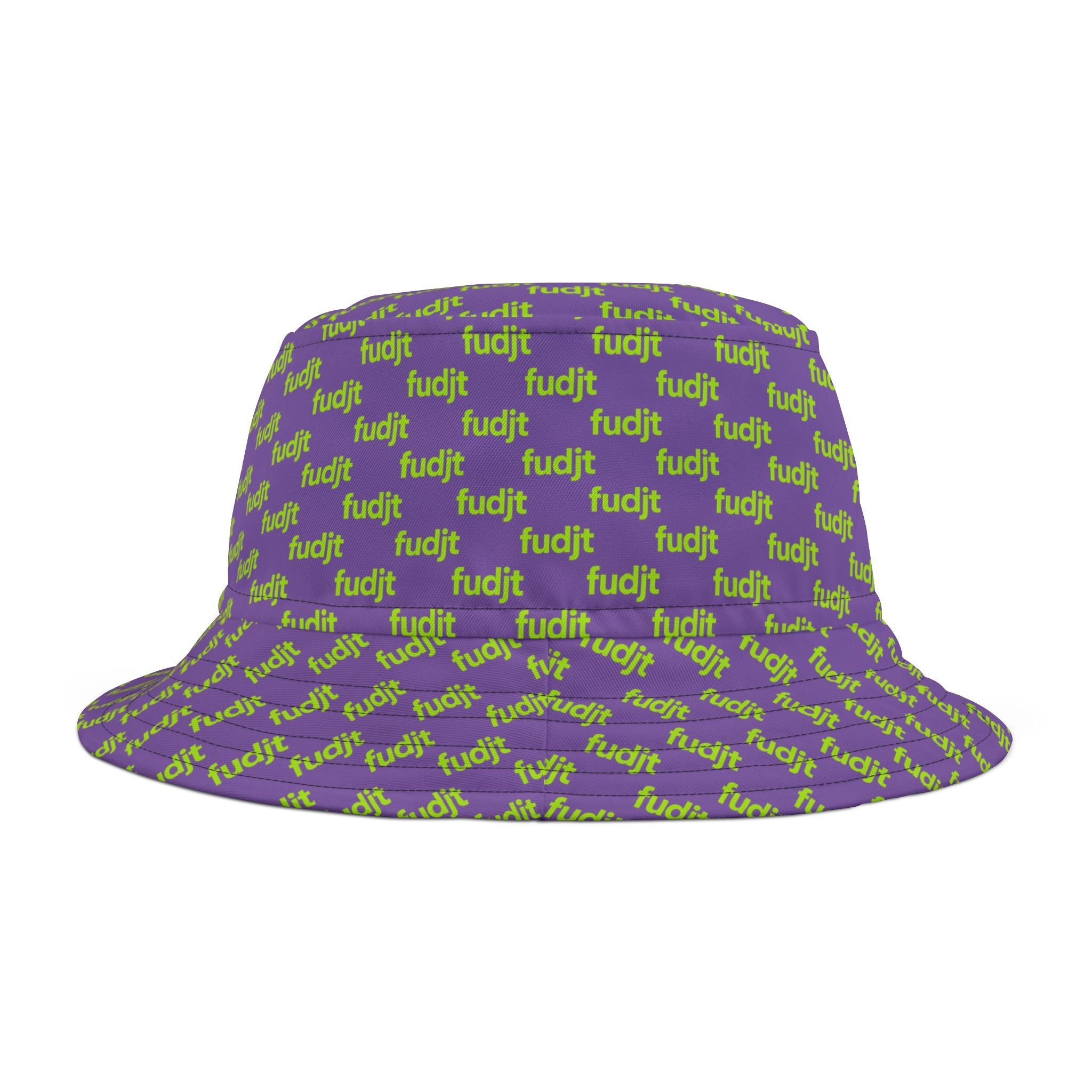 Trendy Lime Green fudjt All Over on Light Purple Bucket Hat