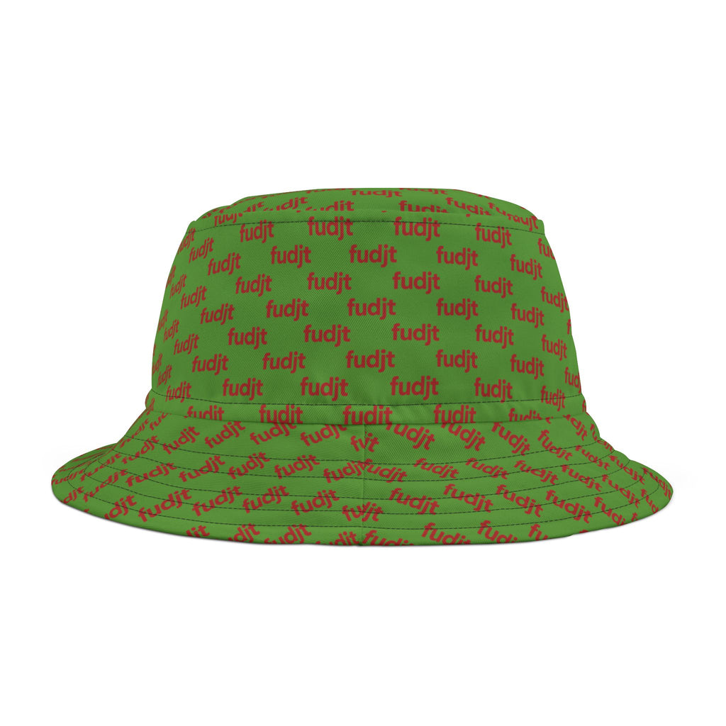 Trendy Red fudjt All Over on Green Bucket Hat