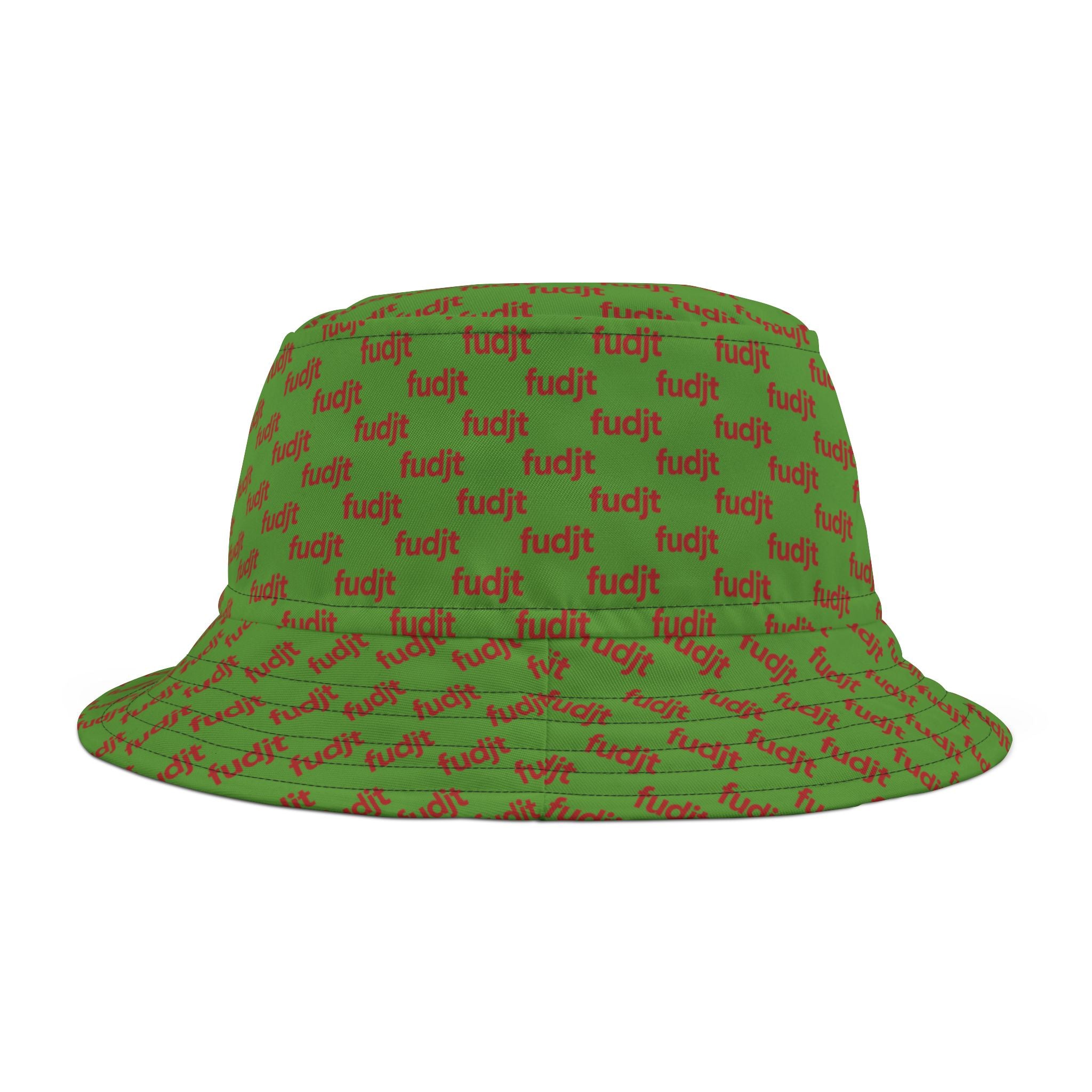 Trendy Red fudjt All Over on Green Bucket Hat