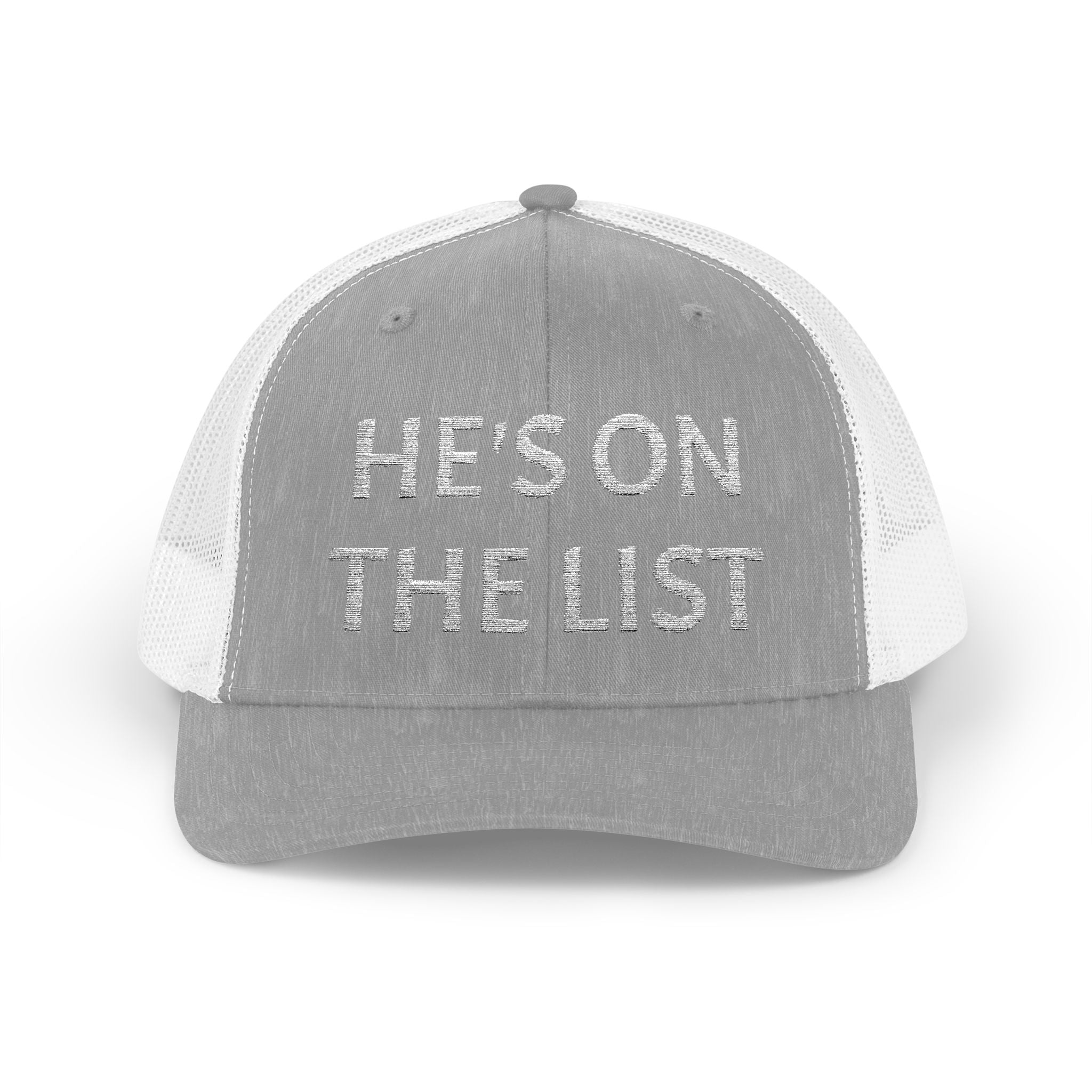 He's on the List | White Embroidered Fudjt Snapback Trucker Cap in 6 Colors | Trending Now