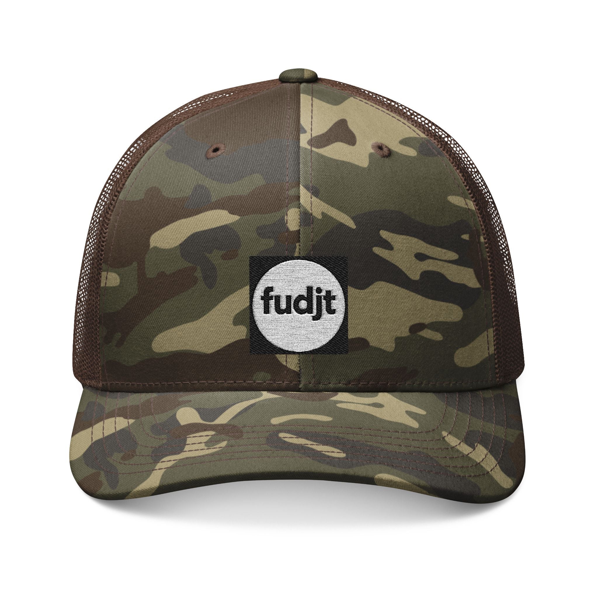 Camouflage Trucker Hat | Black Square fudjt Circle Embroidery | 3 Colors