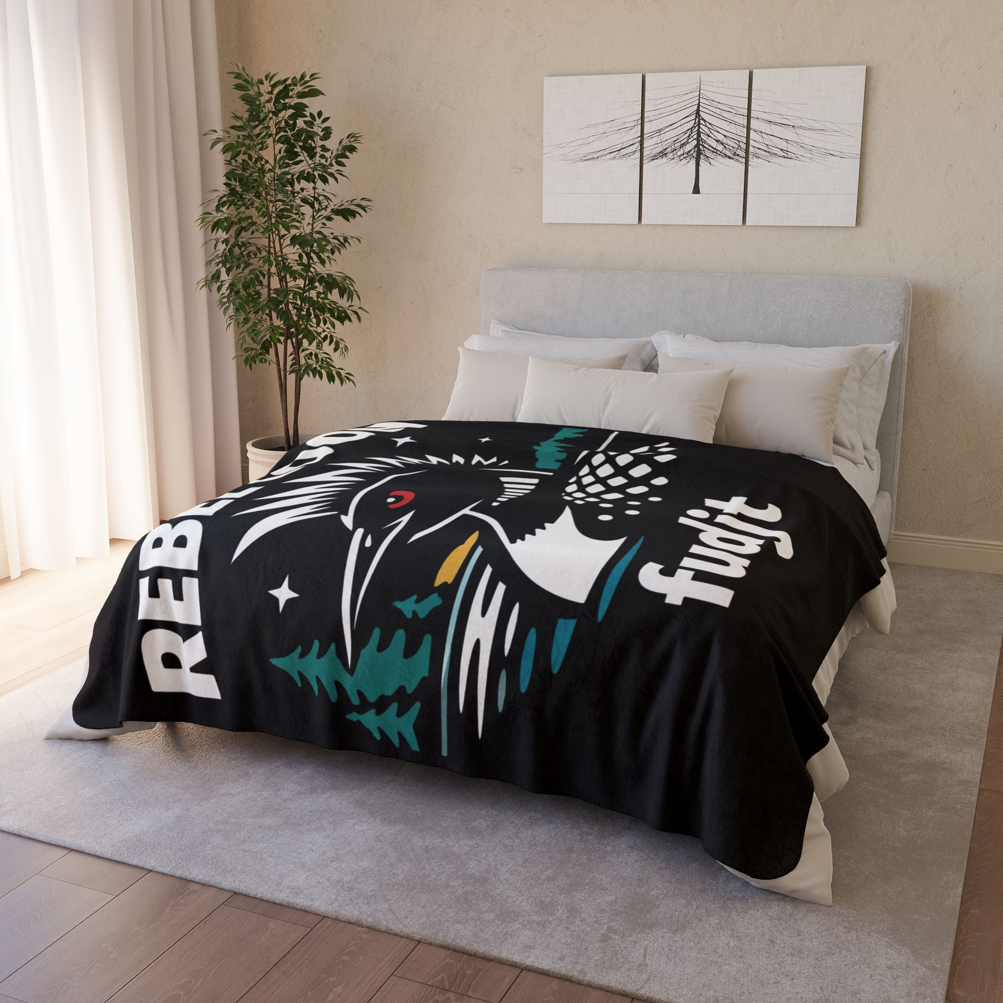 Rebel Loon fudjt Fleece Blanket — Retro Loon Nature Sherpa Throw | 2 Colors, 2 Sizes