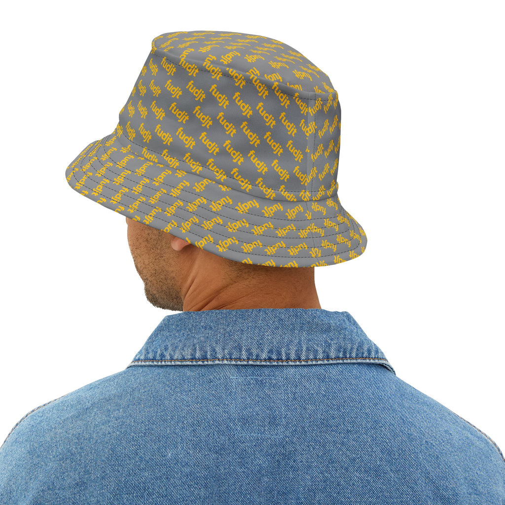 Trendy Yellow fudjt All Over on Gray Bucket Hat