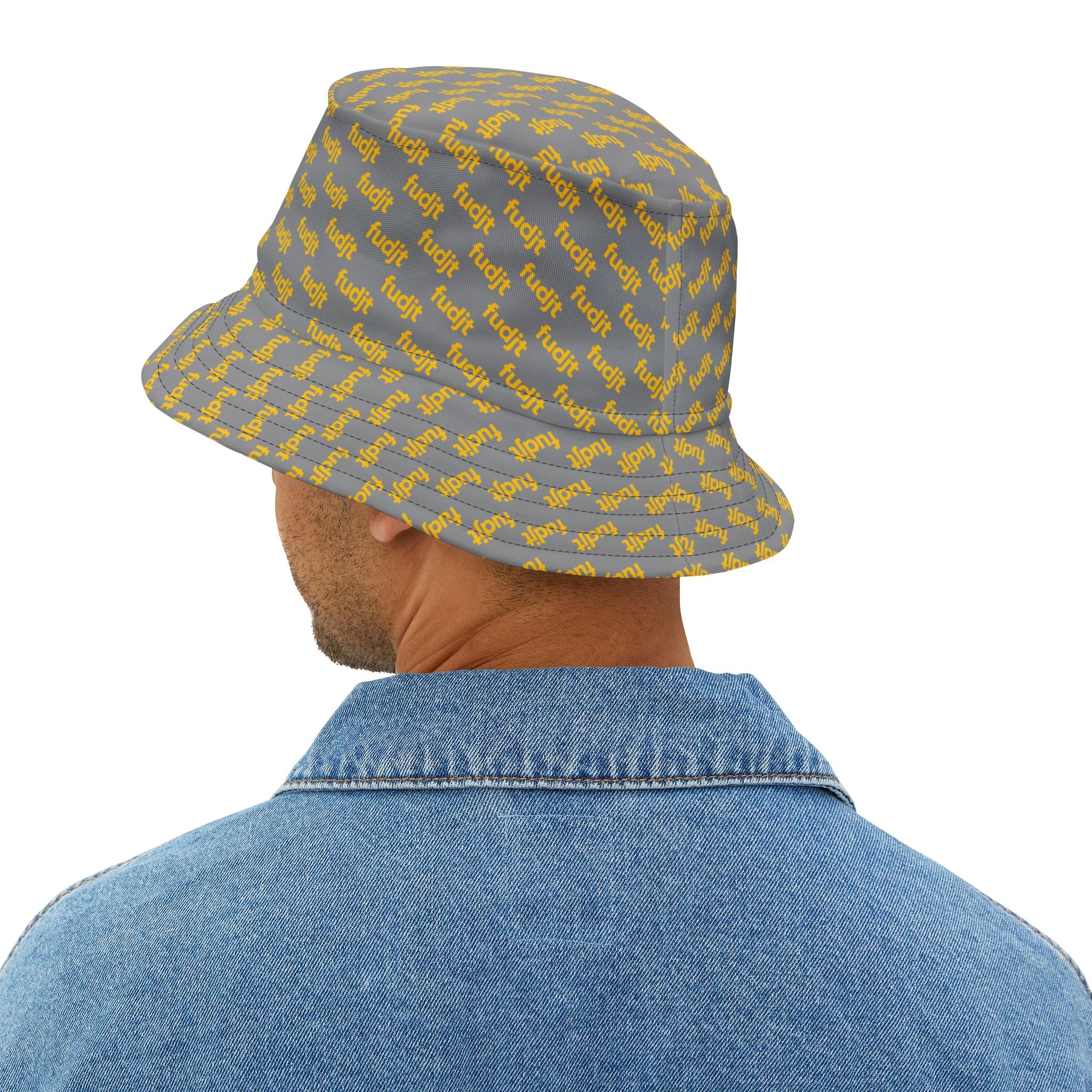 Trendy Yellow fudjt All Over on Gray Bucket Hat