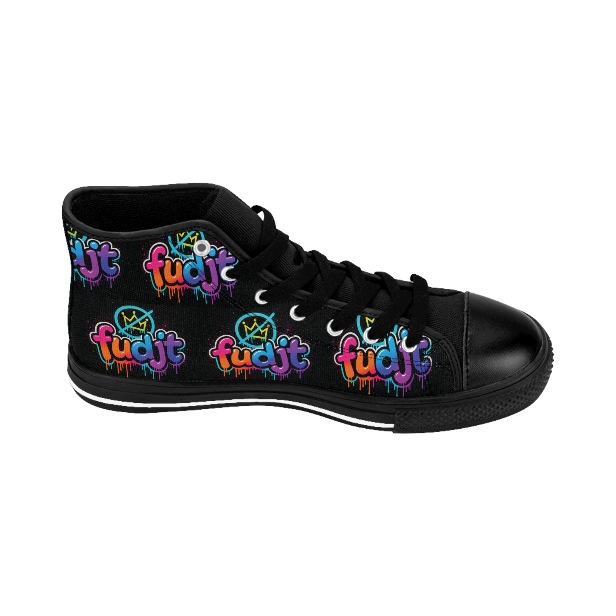 fudjt No Kings Clown Town Street Style Sneakers | Men & Boys Black All Over High Top