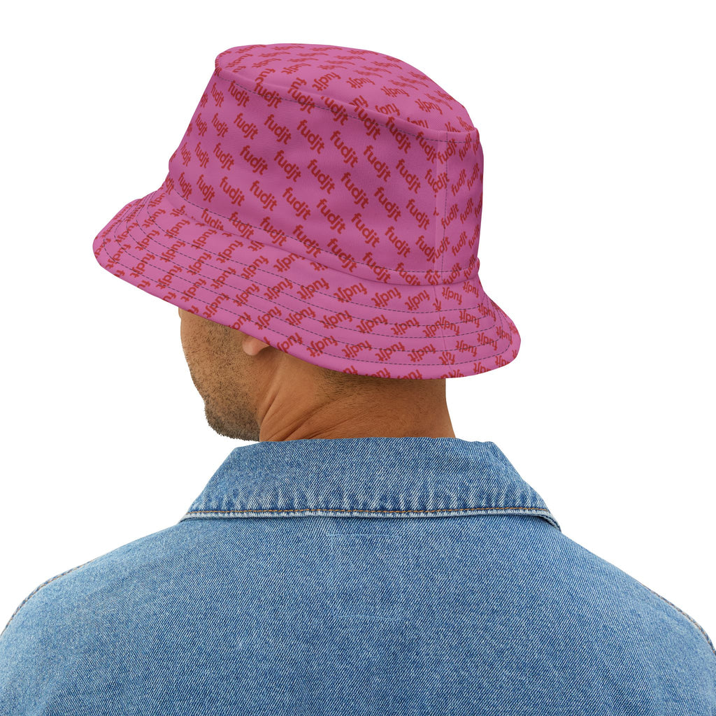 Trendy Red fudjt All Over on Light Pink Bucket Hat