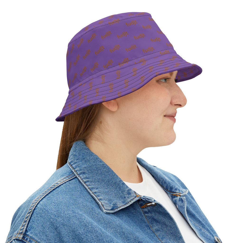 Trendy Brown fudjt All Over on Light Purple Bucket Hat