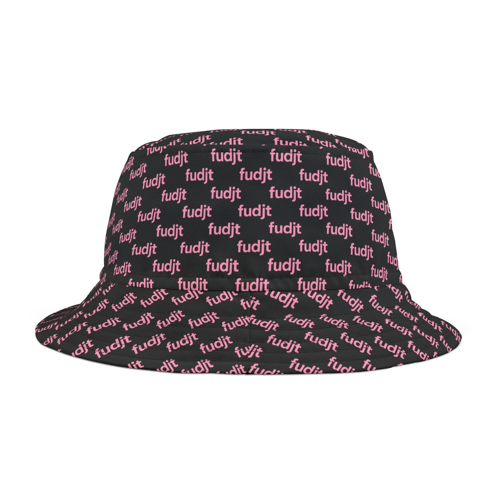 Trendy Pink fudjt All Over on Black Bucket Hat