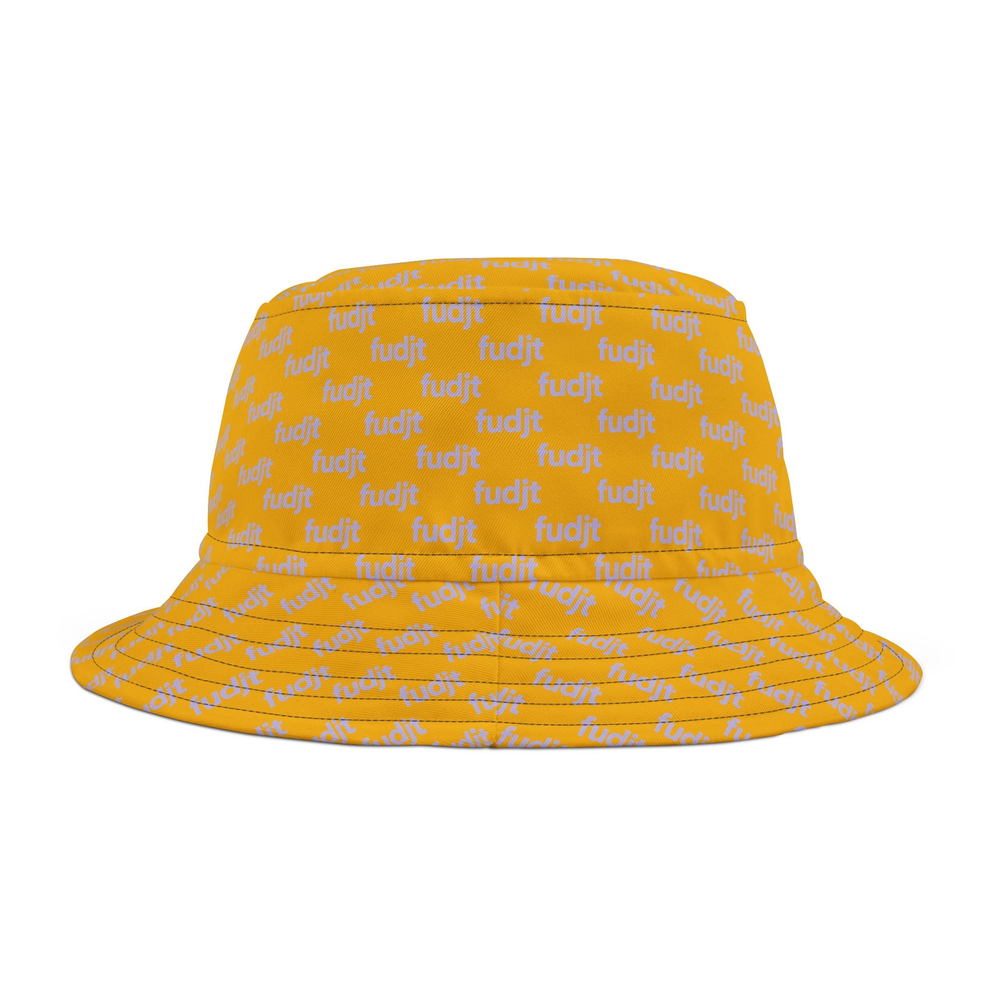 Trendy Lavender fudjt All Over on Yellow Bucket Hat